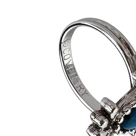 Sarah Coventry Ring Blue Cloud Oval Faux Turquoise Silvertone Adjustable 1977 - Picture 8 of 8